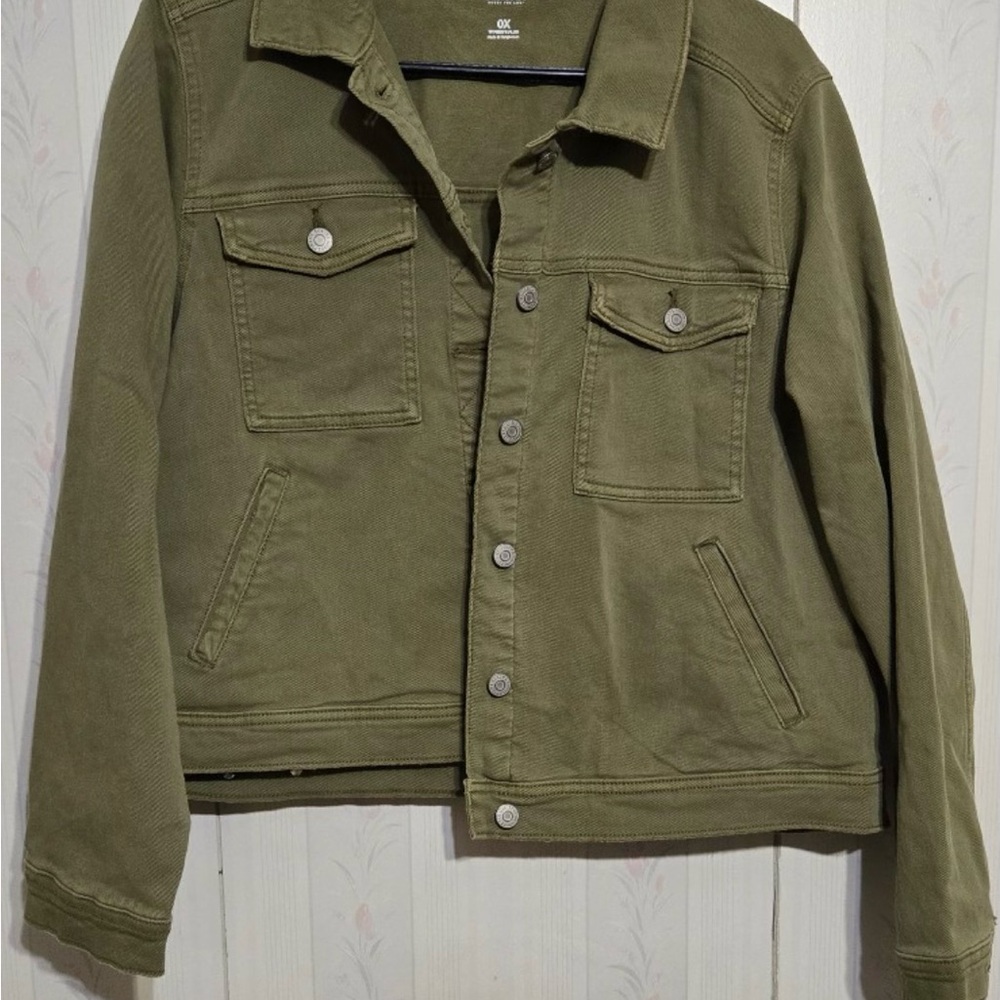 Sonoma Women's Khaki Olive Army Military Green Plus Size Denim Jean Jacket